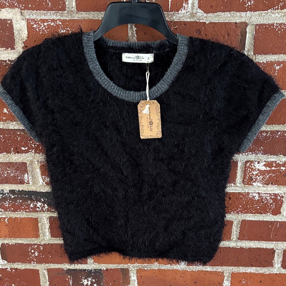 Natural Life cropped, black, angora sweater – never worn!